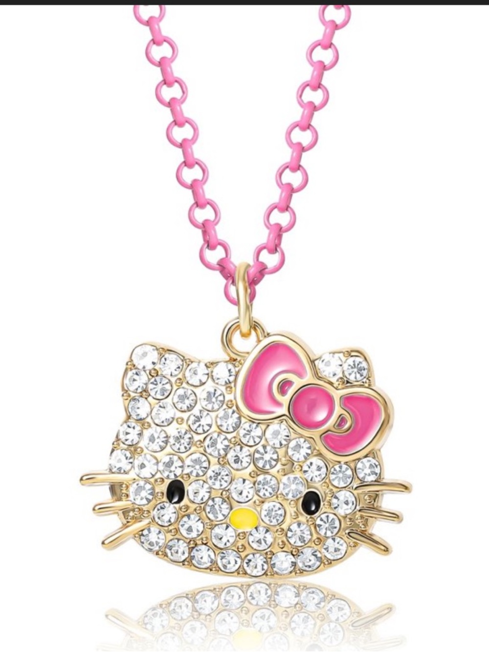 Hello Kitty Crystal Pendant Necklace - Pink Bow